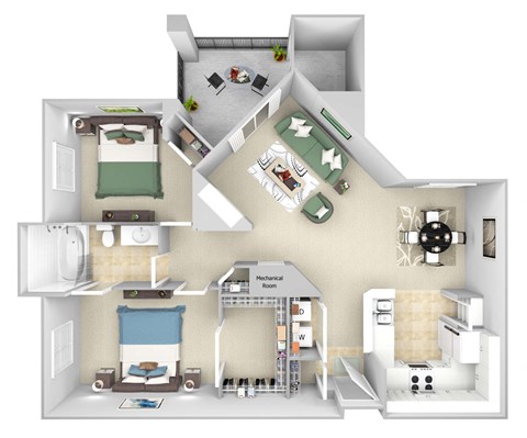 Floor plan for 2 beds, 1 bath, 1026 sqft